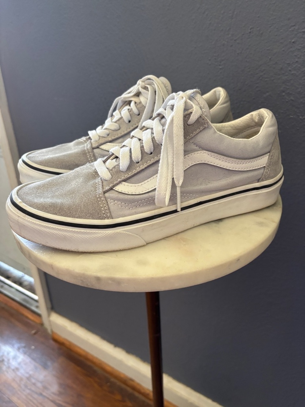 Classic Low-Top Vans in Light Gray and White